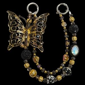 Elegant Gold and Black Butterfly Bag Charm